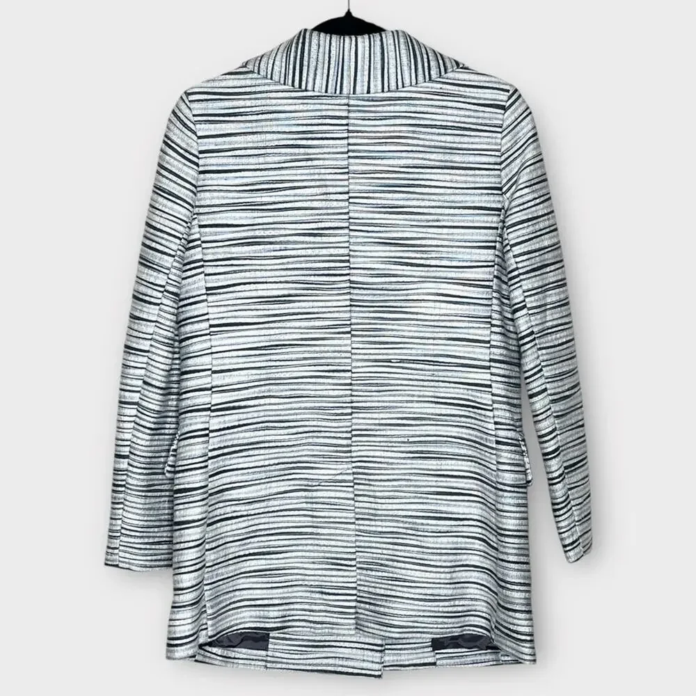 TORY BURCH Gray Cream Striped Double Breasted Pea Coat Jacket Size 4 Designer